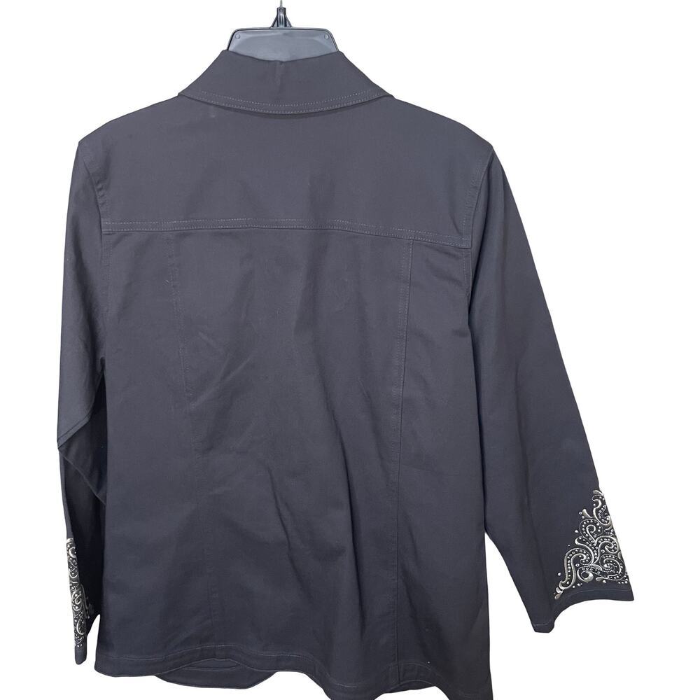 Quacker Factory Scroll Embellished Woven Jacket Charcoal Grey Size XS Western - Picture 2 of 7